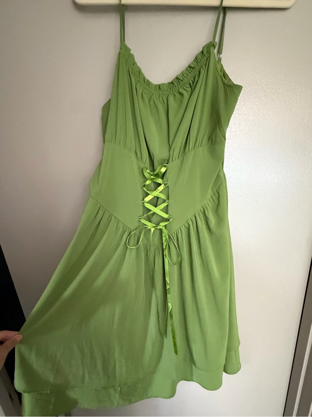 Green Lace-Up Midi Dress with Spaghetti Straps (only worn once!)